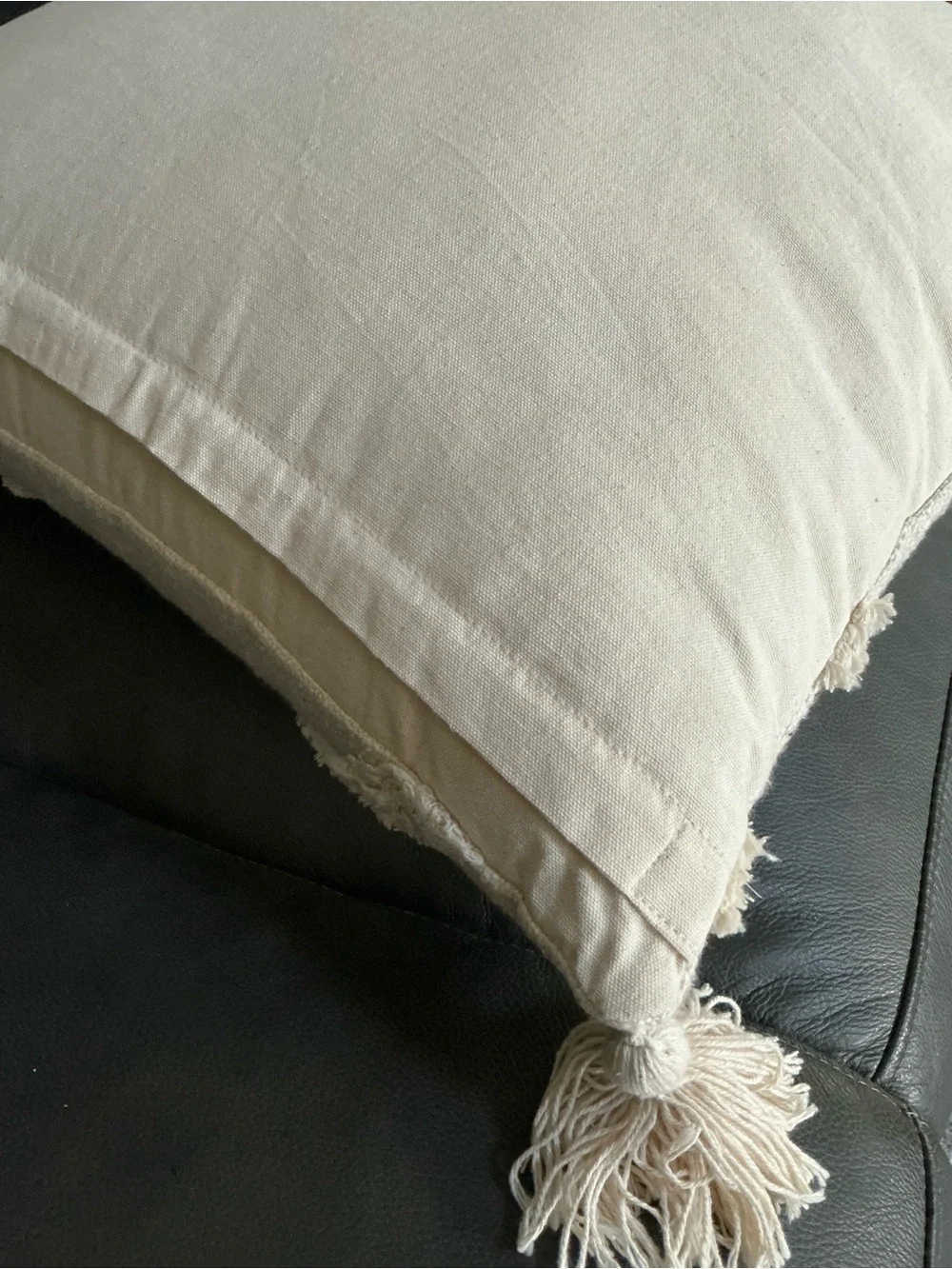 Textured Tassel Throw Pillow - Cream Accent